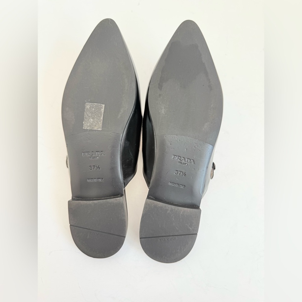 Prada Black Spazzolato Leather Mary Jane Mules Pointed Toe flats EU 37.5 - Picture 6 of 8